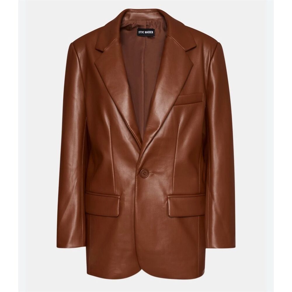 Steve Madden Women's Blazer Size S Brown Faux Leather Jacket - Picture 11 of 11
